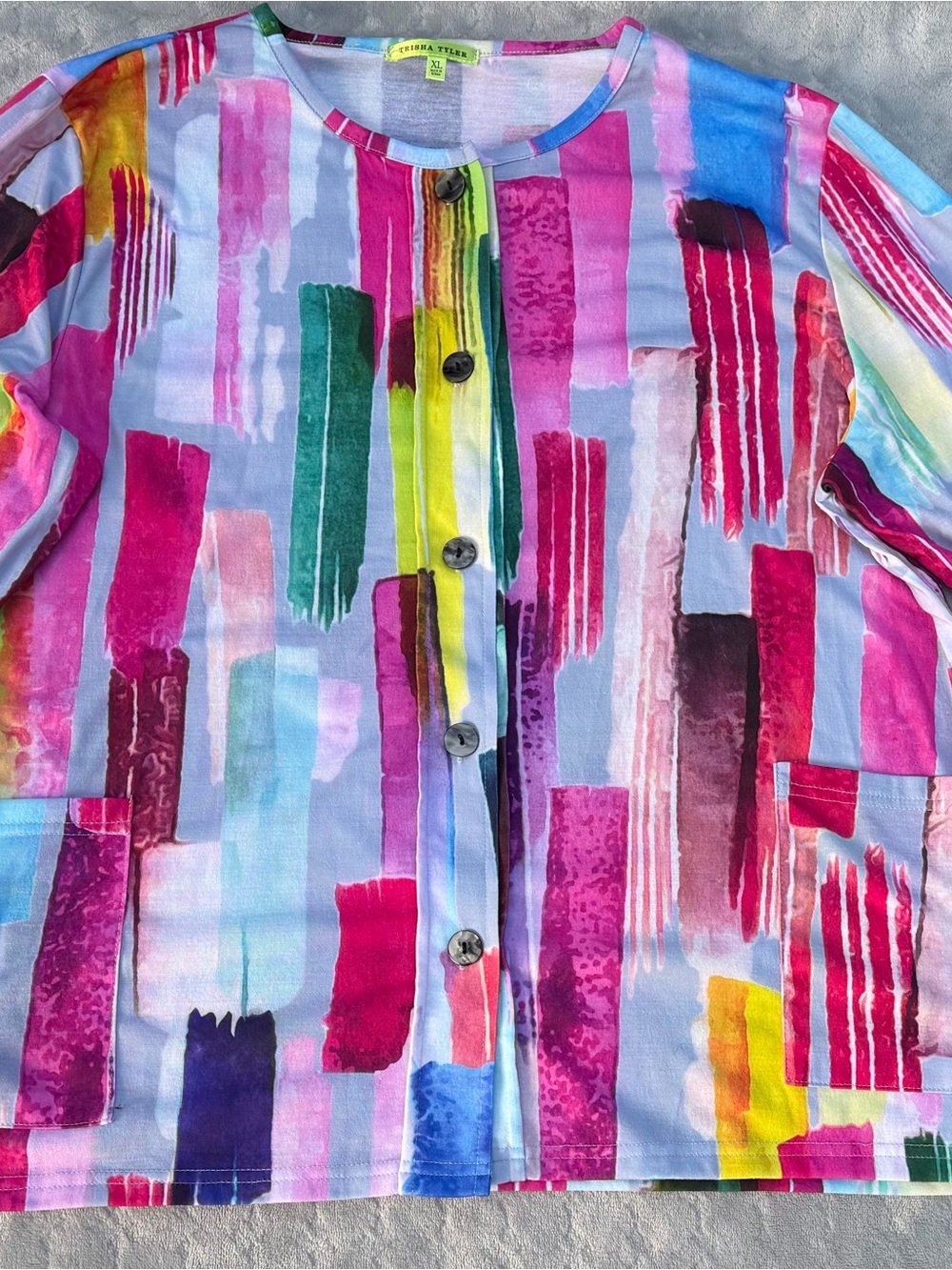 Trisha Tyler Abstract Watercolor Brushstroke Button Down Cardigan Top XL